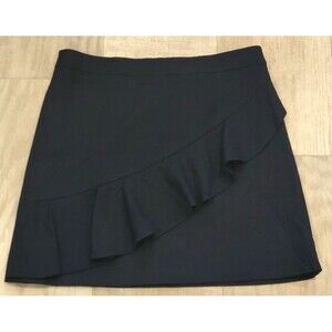 Brooks Brothers Red Fleece Size 6 Black Wool Blend Ruffle Skirt Lined Career